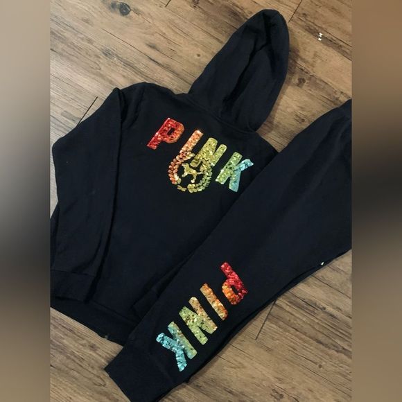 PINK VS RAINBOW OMBRÉ HOODIE / JOGGER OUTFIT SET M - Picture 6 of 16